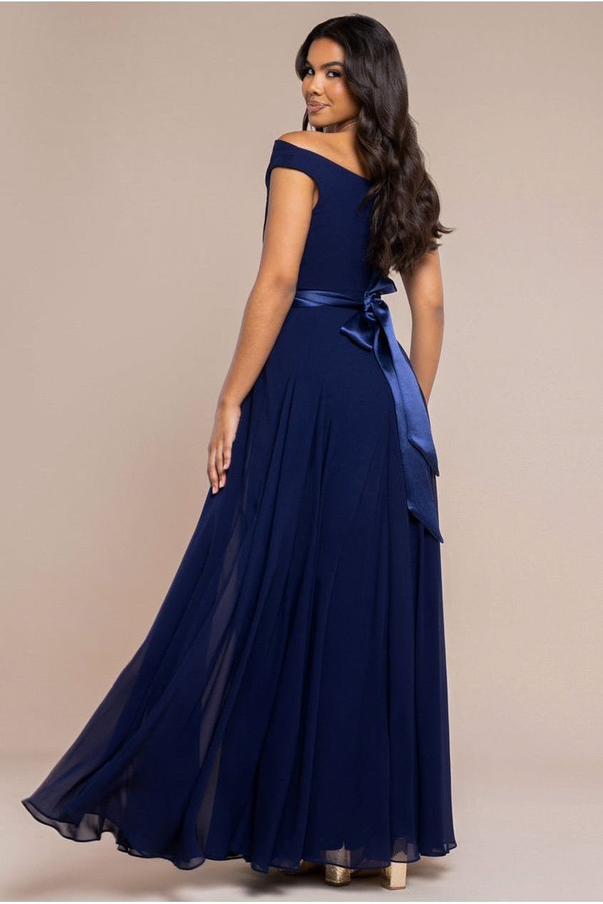 Navy Cowl Neck Flowy Chiffon Maxi Dress DR3335A