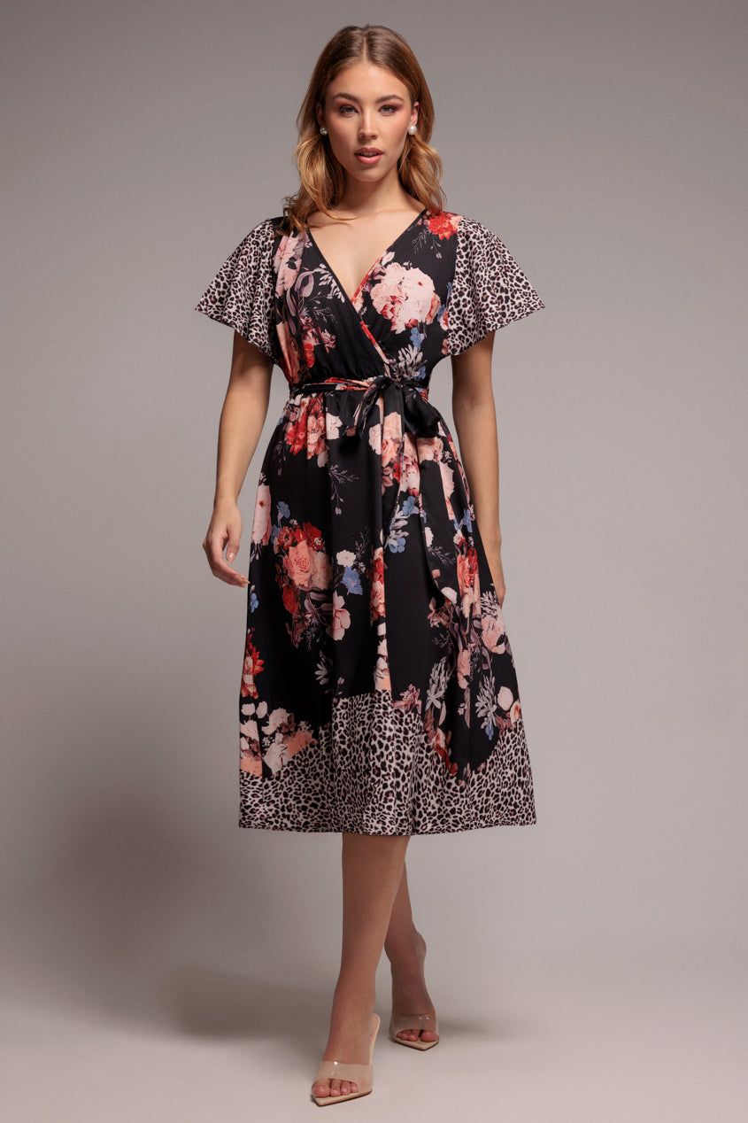 Leopard Print Flutter Sleeve A-Line Midi Dress DR3462