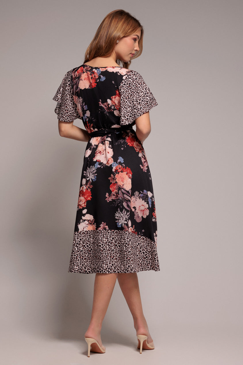 Leopard Print Flutter Sleeve A-Line Midi Dress DR3462
