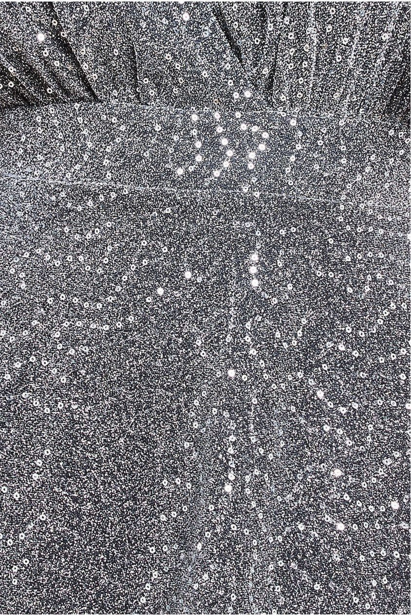Silver Sequin Shimmer Flutter Sleeve Cocktail Maxi Dress DR3680