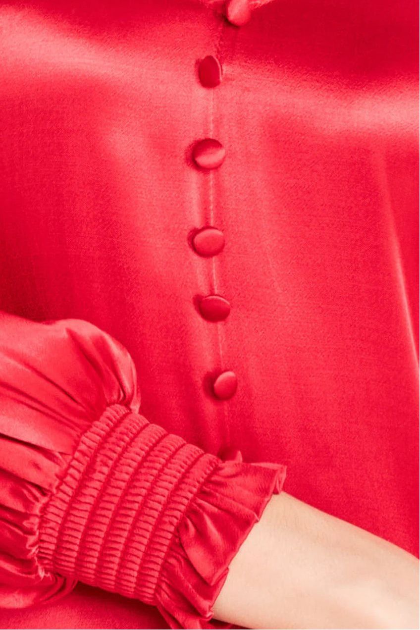 Red Viscose Satin Front Slit Maxi Dress DR3862