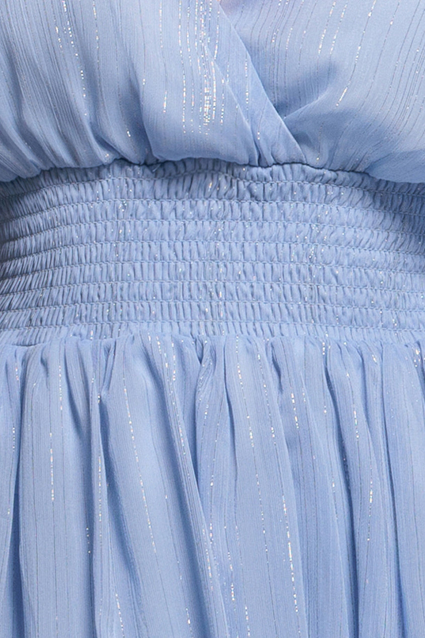 Light Blue Shimmer Lurex Chiffon Tiered Midi Dress DR3905QZ
