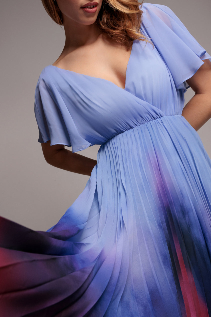 Blue Wavy Ombre A-Line Chiffon Maxi Dress DR4207