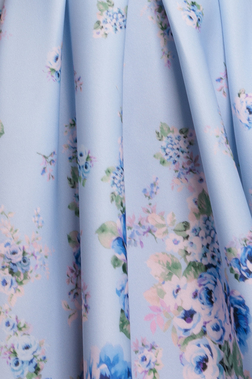 Blue Floral Off-Shoulder Bardot A-Line Midi Dress DR4228