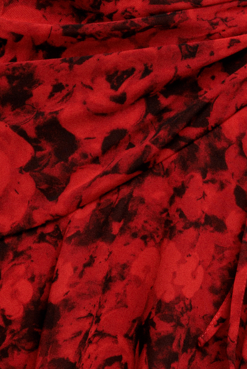 Red Floral Wrap High-Low Chiffon Midaxi Dress DR4369