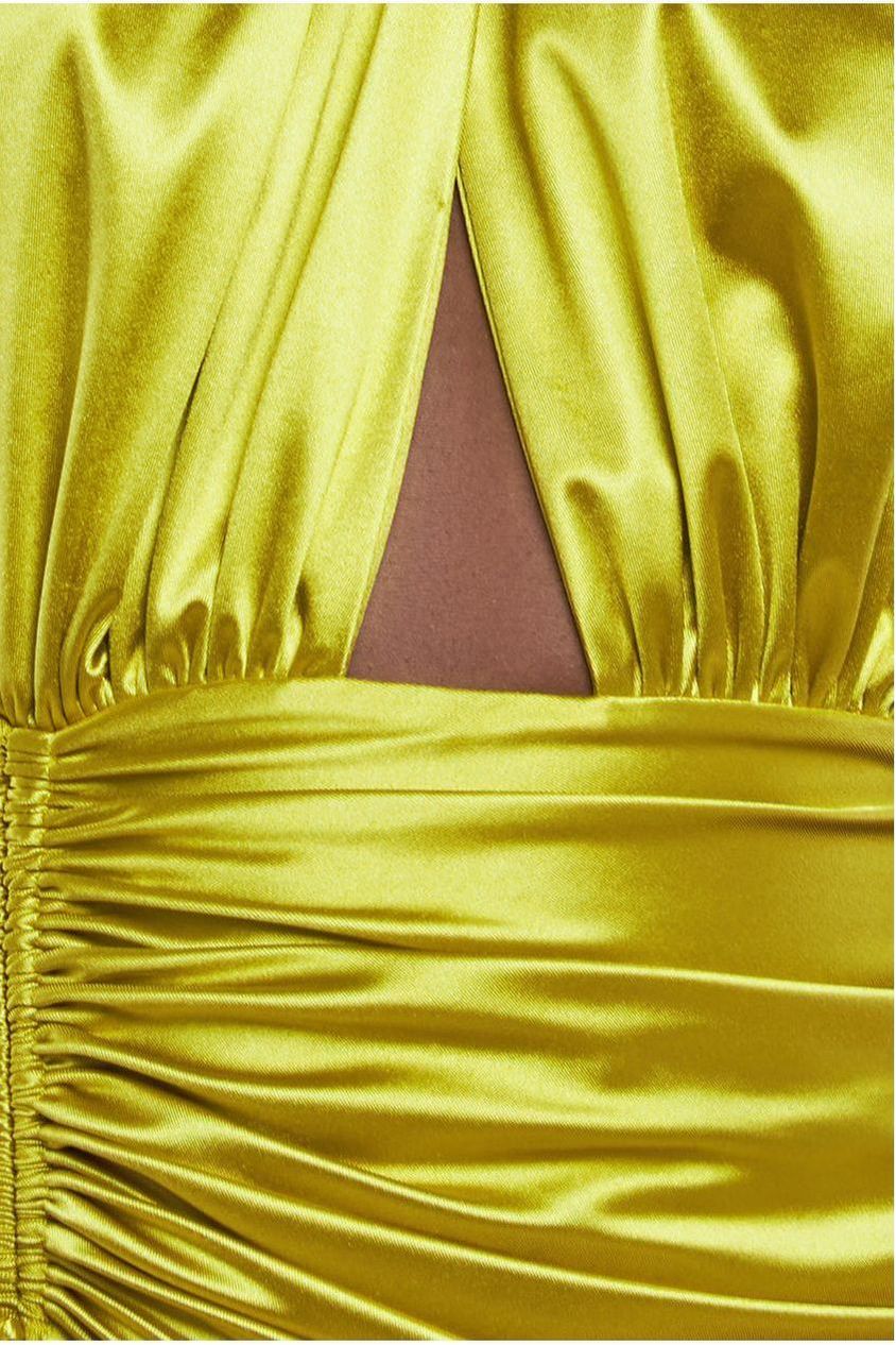 Lime Satin Halter Neck Front Slit Maxi Dress DR4398