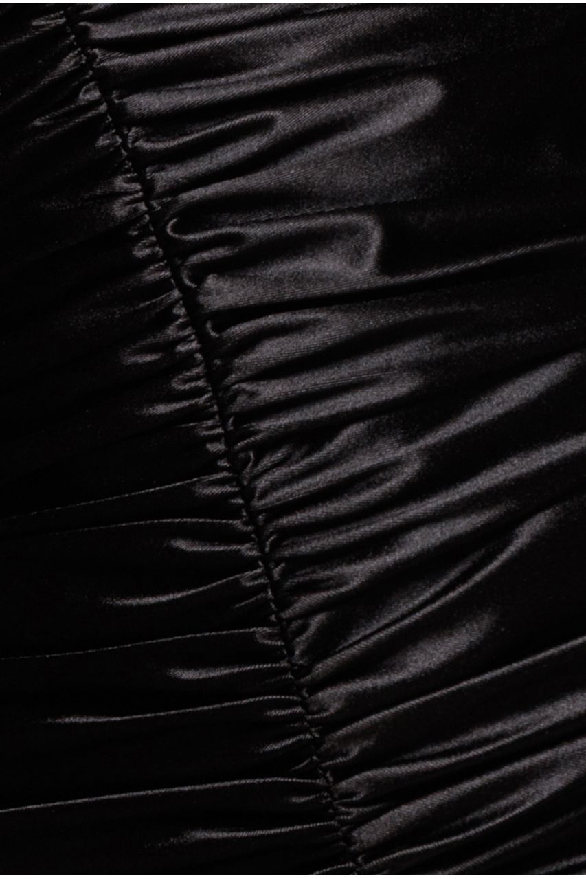 Black Satin Ring-Detail Gathered Maxi Dress DR4417