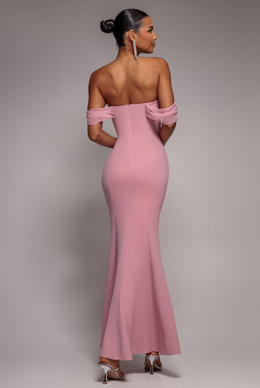 Blush Off-Shoulder Cowl Scuba & Chiffon Maxi Dress DR4438QZ
