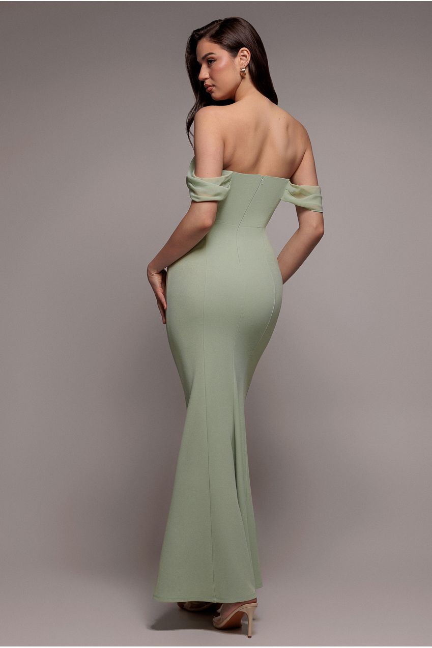 Sage Green Off-Shoulder Cowl Scuba & Chiffon Maxi Dress DR4438QZ