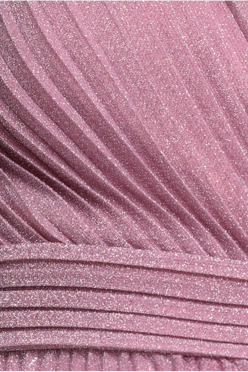 Pink Shimmer Lurex Sleeveless Pleated A-Line Maxi Dress DR4494