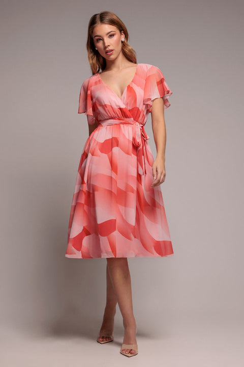 Coral Floral Flutter Sleeve Chiffon Midi Dress by Goddiva