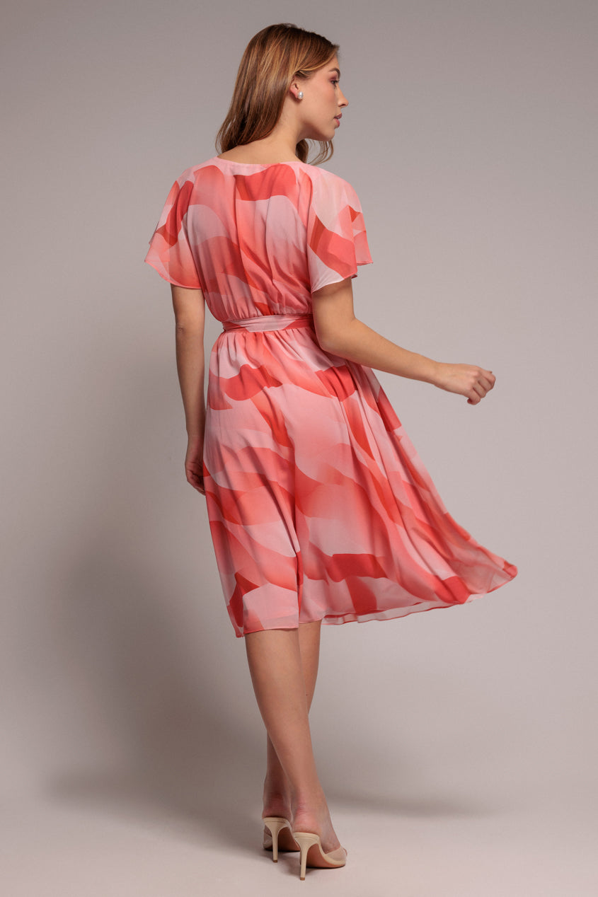 Coral Floral Flutter Sleeve Chiffon Midi Dress DR4515
