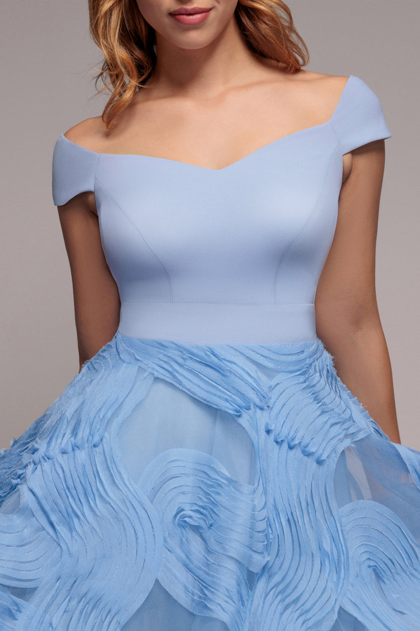 Blue Scuba & Textured Chiffon A-Line Midi Dress DR4549