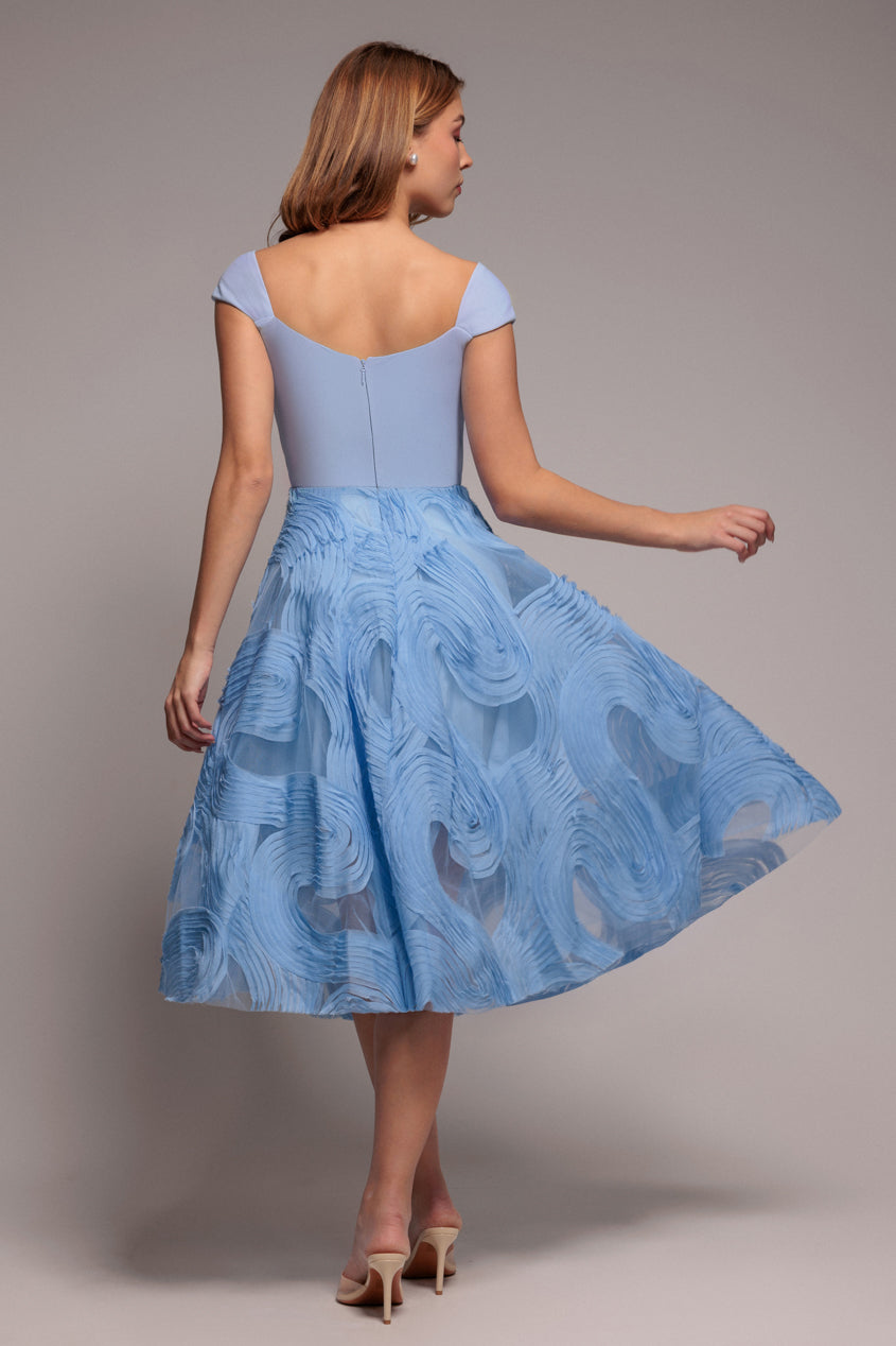 Blue Scuba & Textured Chiffon A-Line Midi Dress DR4549