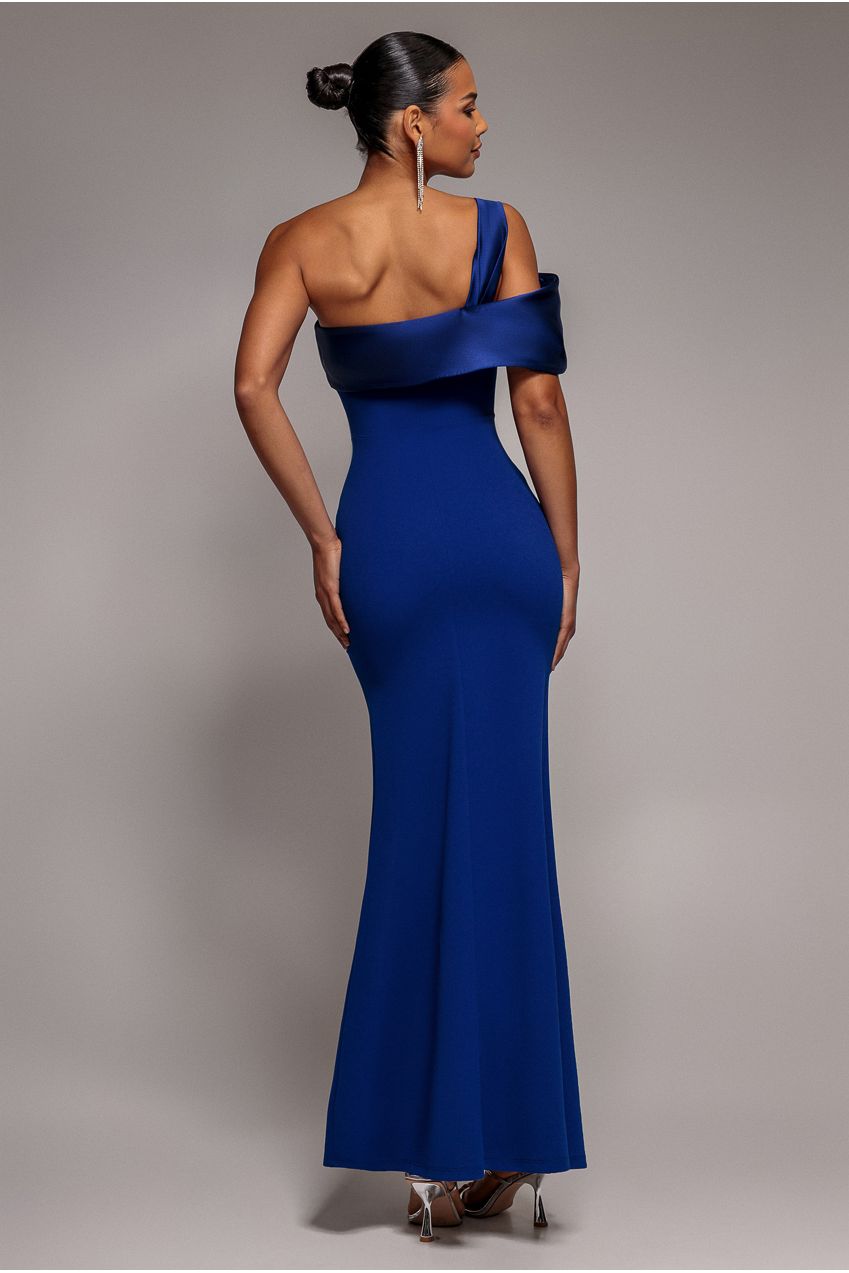Royal Blue Satin Twist One Shoulder Maxi Dress DR4576QZ