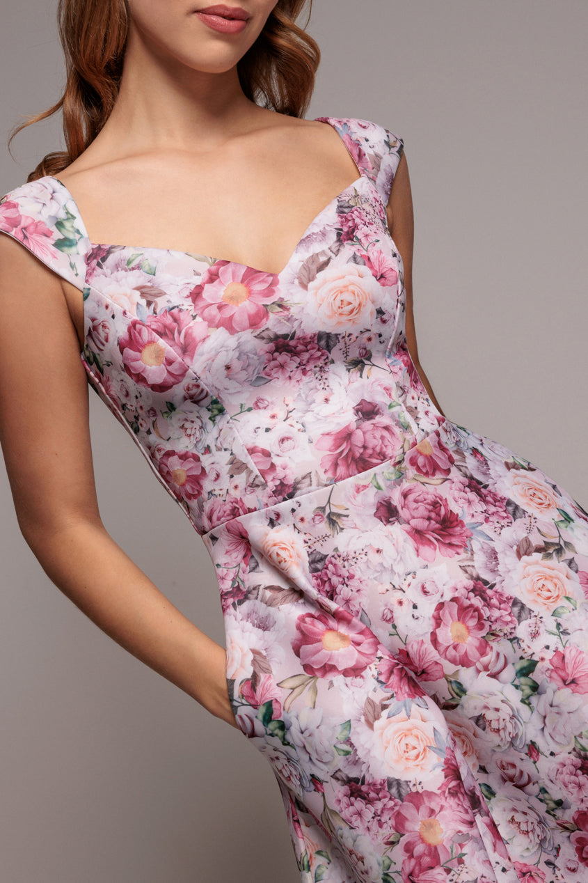 Blush Floral Sweetheart Neck A-Line Midi Dress DR4635