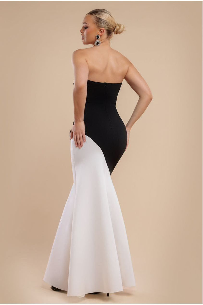 Black & Cream Colourblock Bandue Mermaid Maxi Dress DR4668