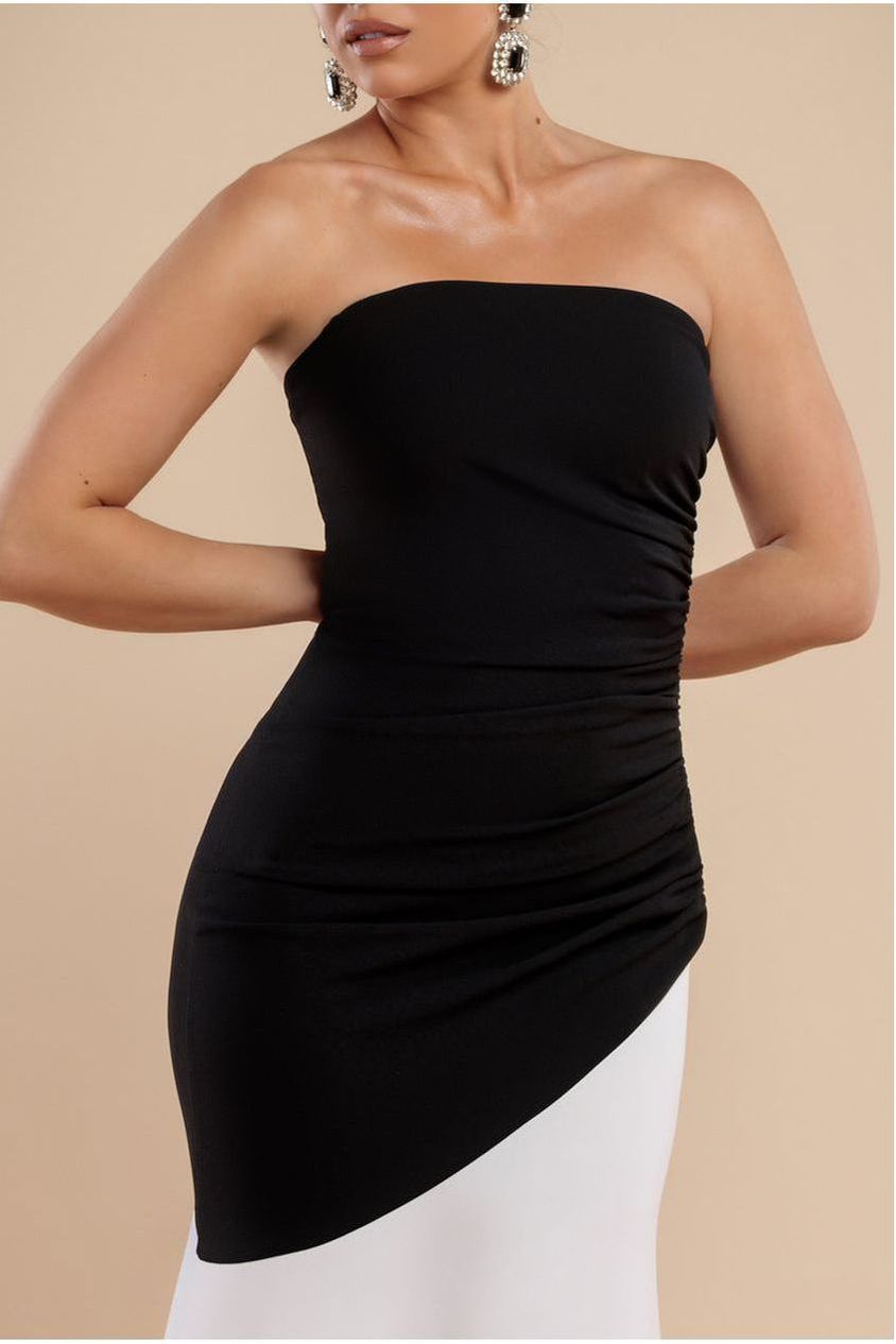 Black & Cream Colourblock Bandue Mermaid Maxi Dress DR4668