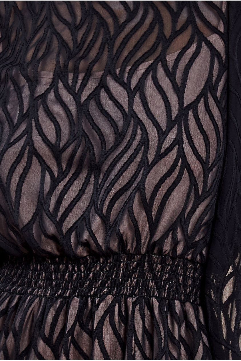Black Geo Print Front Slit Chiffon Maxi Dress DR4413
