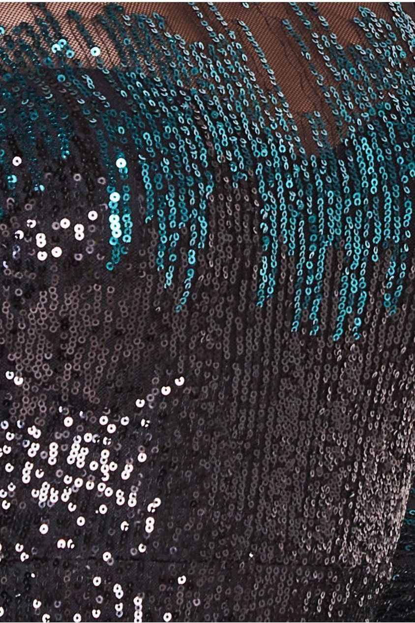 Emerald Aztec Sequin Long Sleeve Cocktail Maxi Dress DR3490