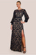 Black Lace Long Sleeve Front Slit Maxi Dress by Goddiva