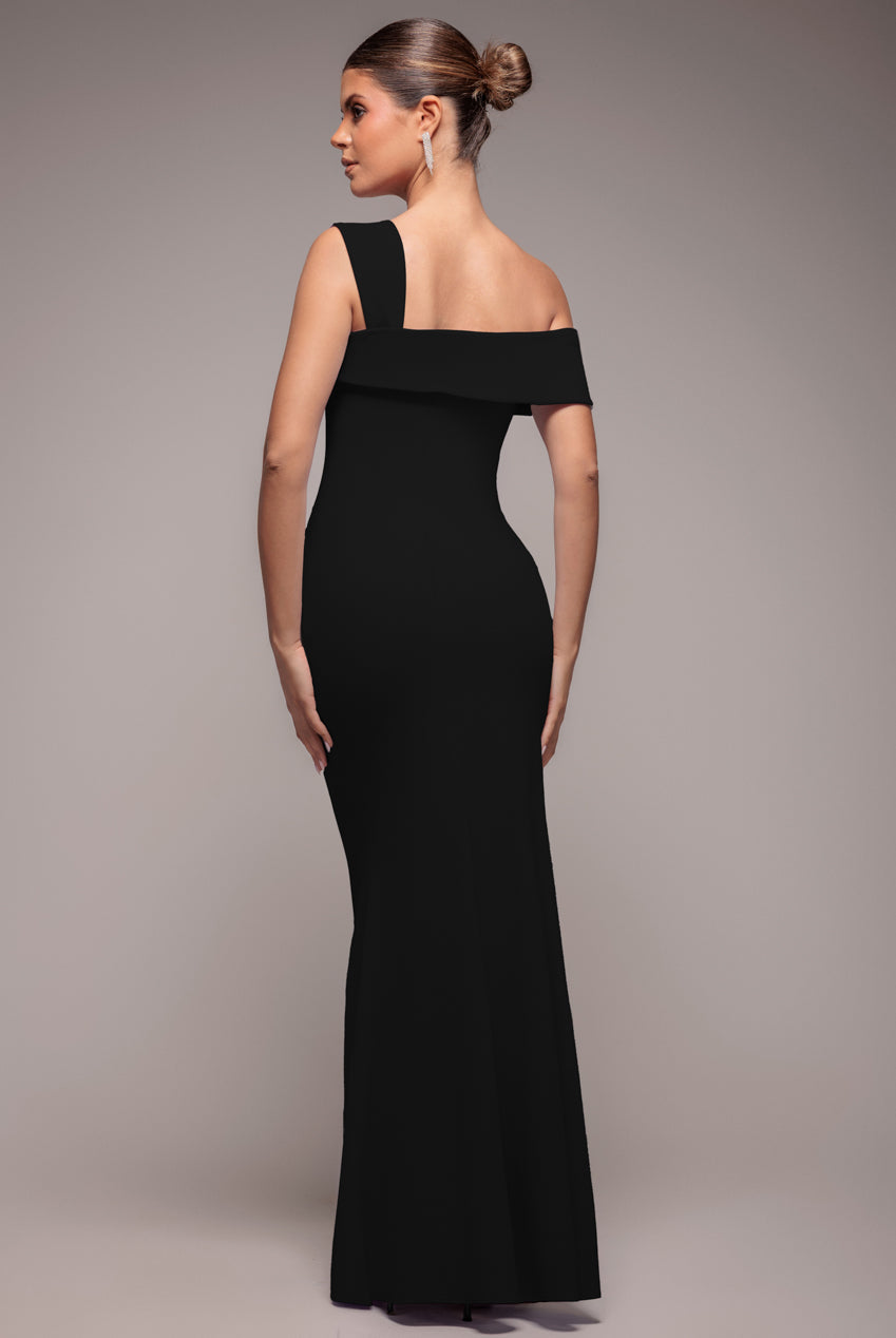Black Off Shoulder Pleated Waist Maxi Dress DR2594SC
