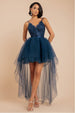 Navy Lace Bodice High-Low Tulle Mini Dress by Goddiva