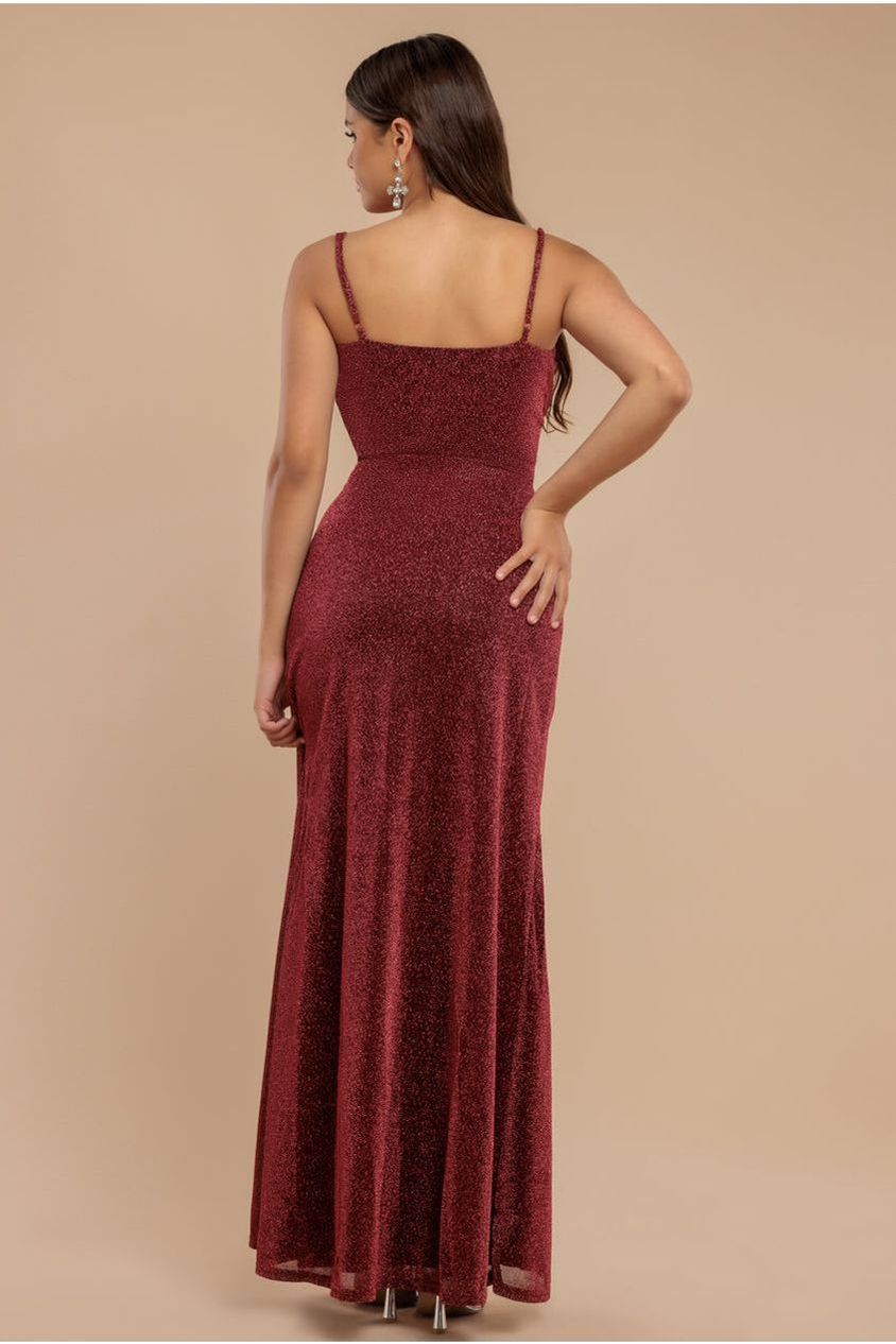 Wine Wrap Spaghetti Strap Front Slit Maxi Dress DR3137A