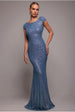 Blue Embellished Sequin Cowl Back Cocktail Maxi Dress by Goddiva