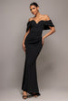 Black Off-Shoulder Draped Sleeve Maxi Dress by Goddiva