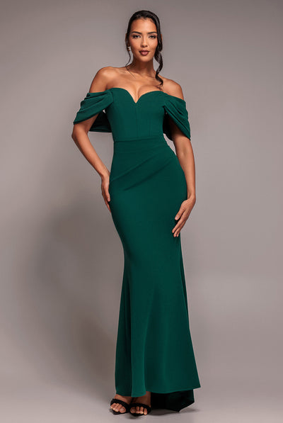 Emeraldgreen - Emerald Green Off-Shoulder Draped Sleeve Maxi Dress by Goddiva