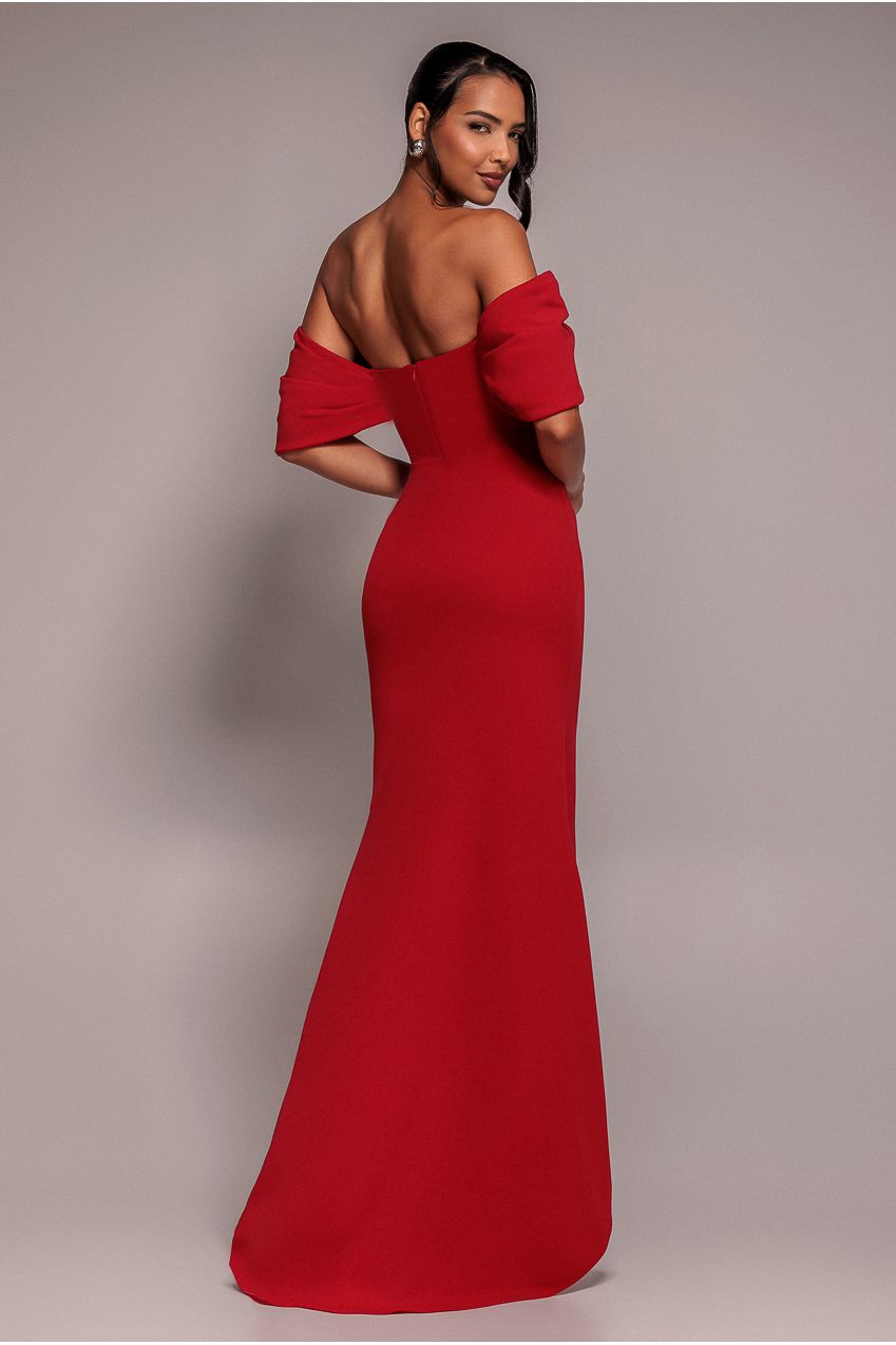 Red Off-Shoulder Draped Sleeve Maxi Dress DR3259