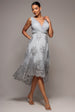 Grey Lace & Sequin Bodice Pleated High-Low Midi Dress by Goddiva