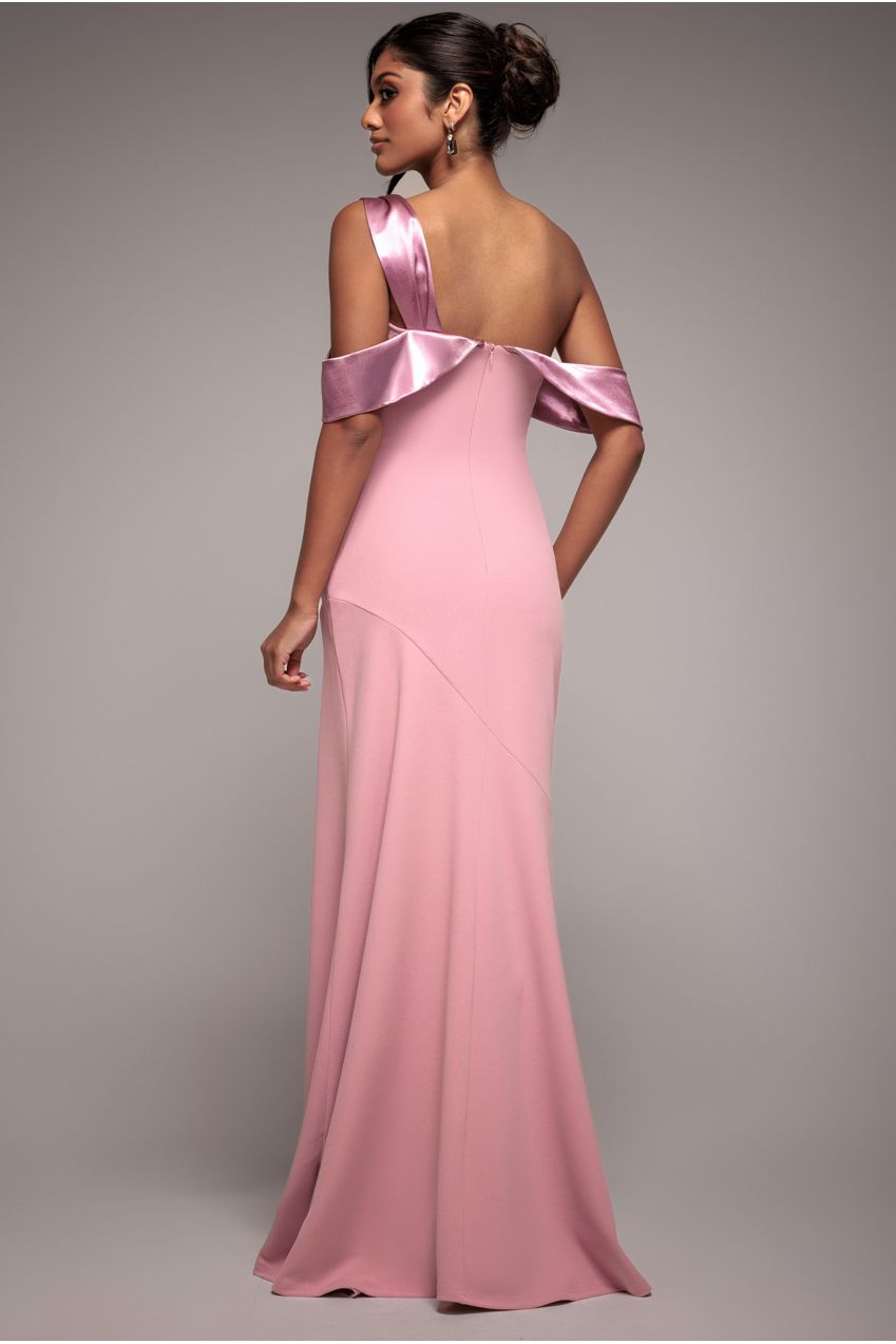 Rose Pink One Shoulder Satin Band Maxi Dress DR3454
