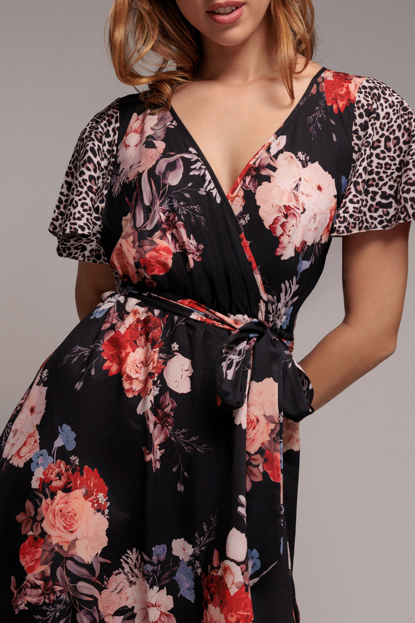 Leopard Print Flutter Sleeve A-Line Midi Dress DR3462