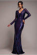 Purple Two-Tone Sequin V-Neck Cocktail Maxi Dress by Goddiva