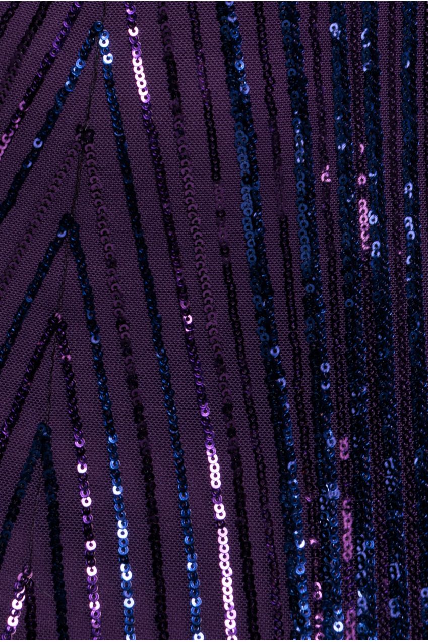 Purple Two-Tone Sequin V-Neck Cocktail Maxi Dress DR3494