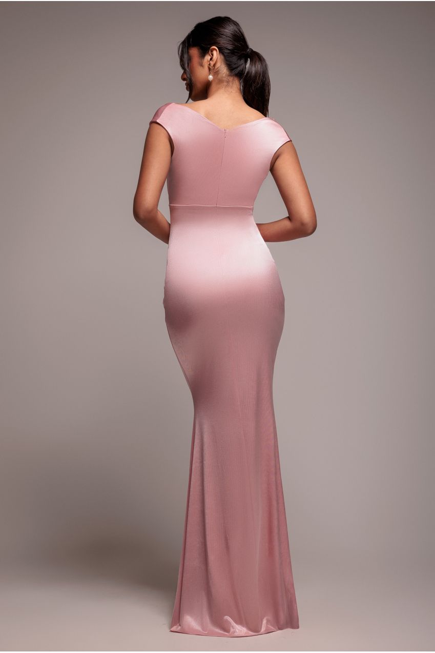 Pink Satin Off-Shoulder Maxi Dress DR3580