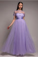 Lilac Embroidered Mesh A-Line Maxi Dress by Goddiva