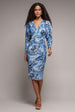 Blue Tropical Print Batwing Sleeve Midi Dress by Goddiva