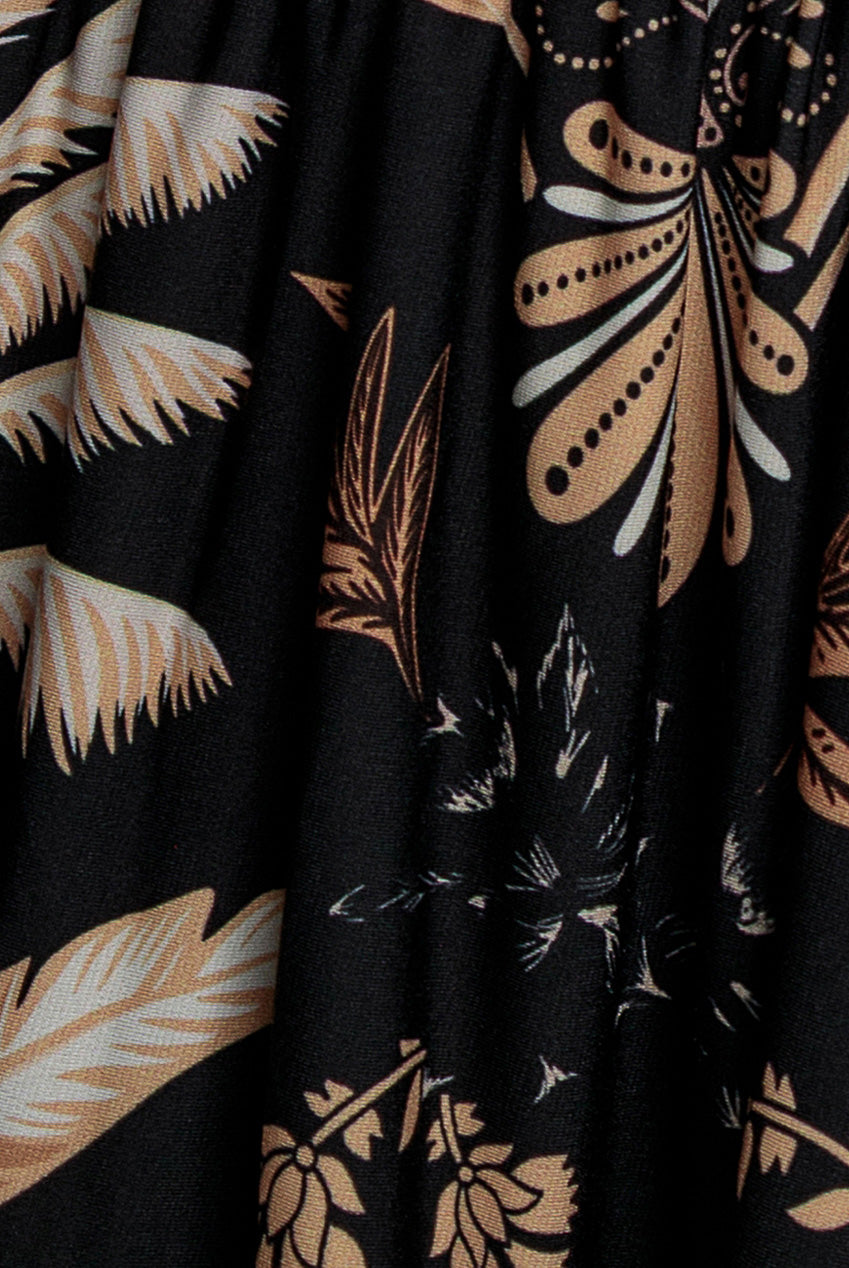 Black Printed Tie-Back Flowy Maxi Dress DR3663