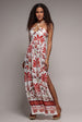 Cream Printed Tie-Back Flowy Maxi Dress by Goddiva