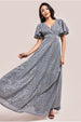 Silver Sequin Shimmer Flutter Sleeve Cocktail Maxi Dress by Goddiva