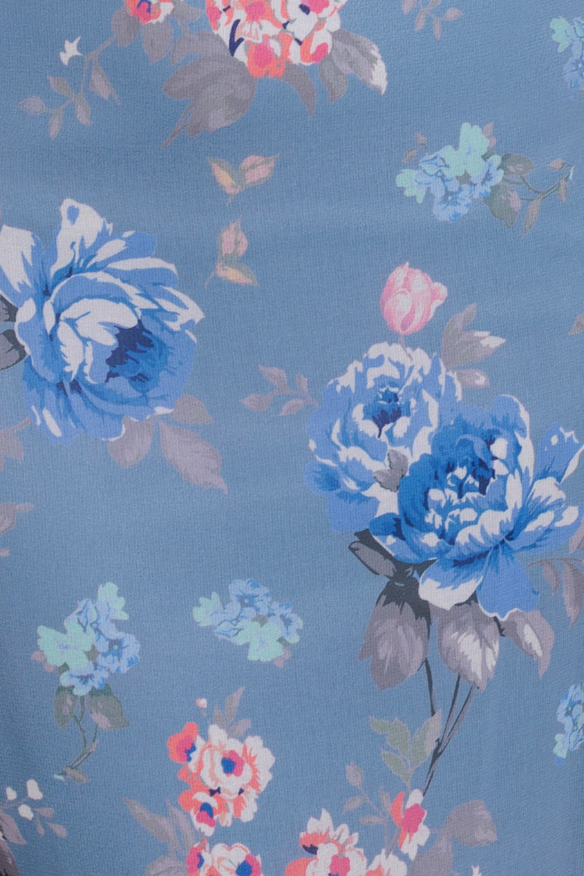 Blue Floral Ruffle Flowy Chiffon Maxi Dress DR3750