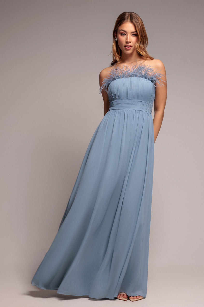 Blue Flowy Chiffon Bridesmaid Maxi Dress DR3777