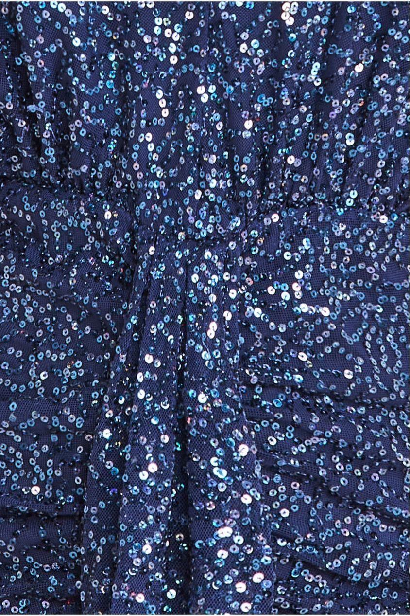 Navy Plunge V-Neck Embellished Sequin Cocktail Maxi Dress DR3833