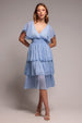 Light Blue Shimmer Lurex Chiffon Tiered Midi Dress by Goddiva