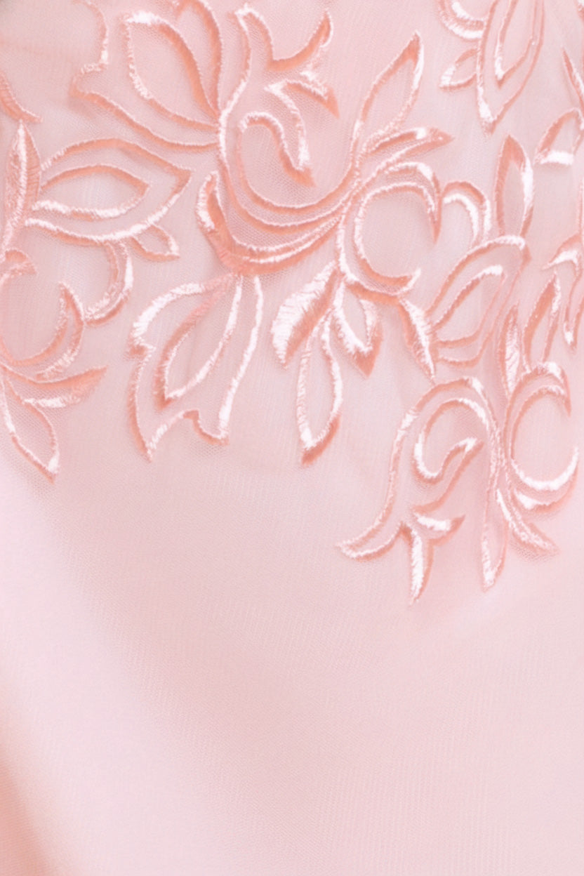 Pink Embroidered Mesh Flutter Sleeve A-Line Maxi Dress DR3942