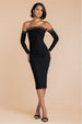 Black Ribbed Bandeau Bodycon Midi Dress With Slit by Goddiva