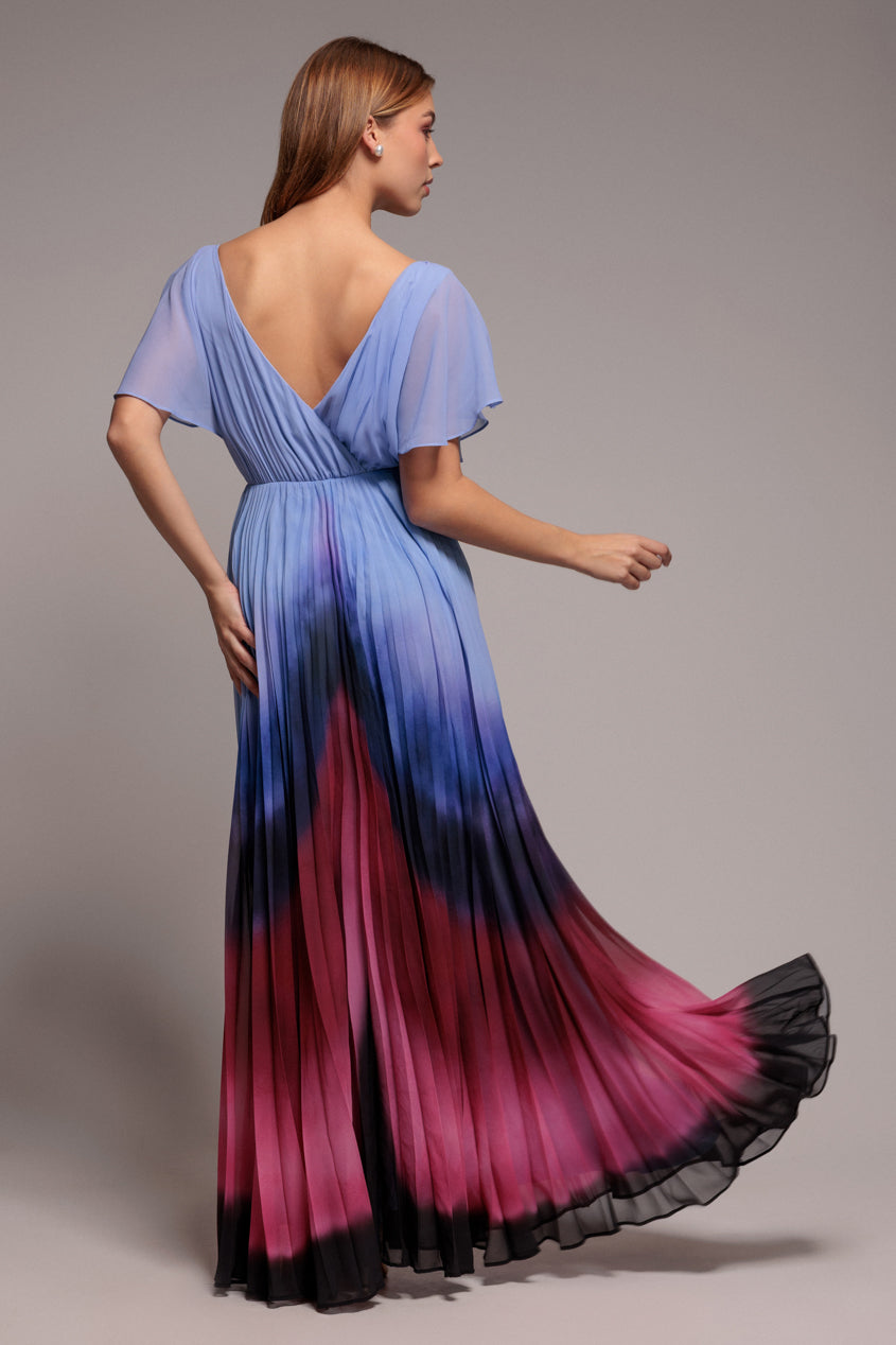 Blue Wavy Ombre A-Line Chiffon Maxi Dress DR4207